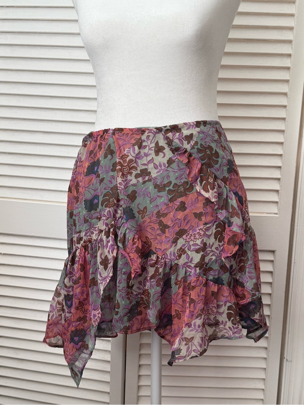 Free People Floral Ditsy Asymmetrical Ruffle Mini Skirt Fairy